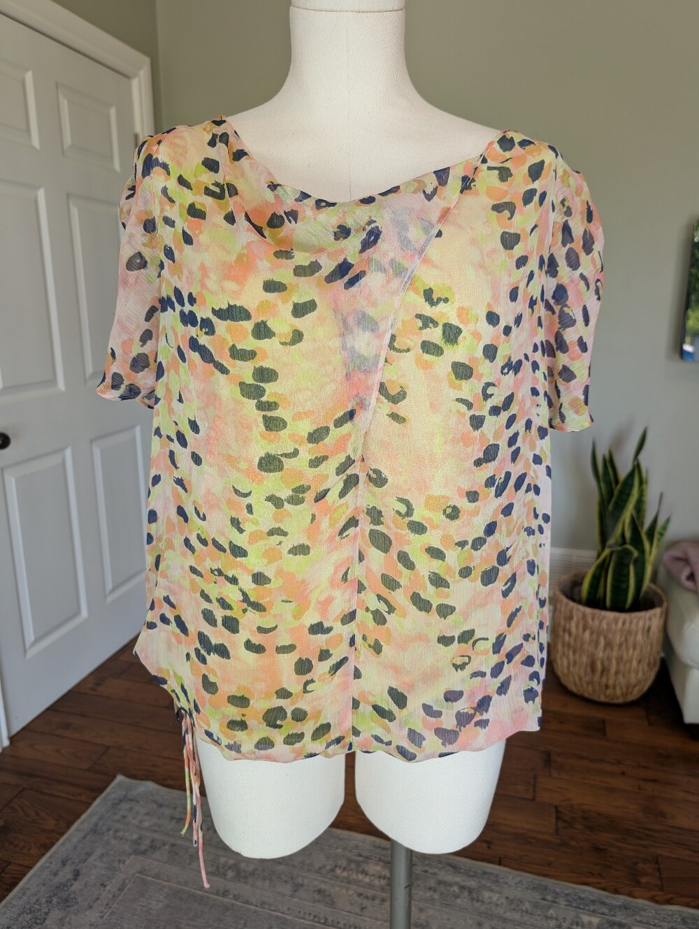 Simply Vera Vera Wang Watercolor Leopard Sheer Layered Blouse XL
